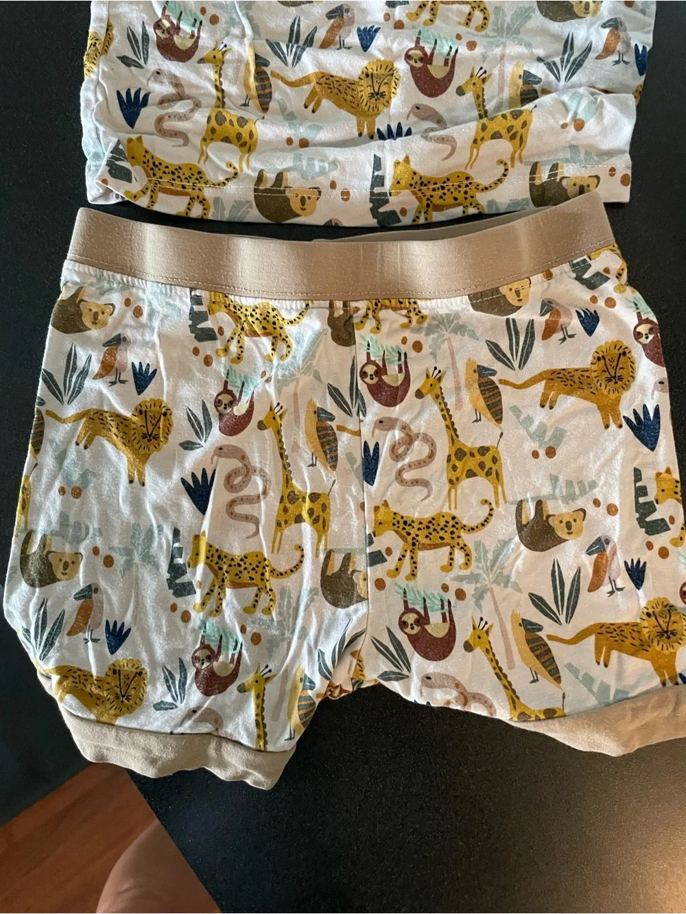 Emerson & Friends - Kids Two-Piece Jungle Animal Pajama Set - White & Tan